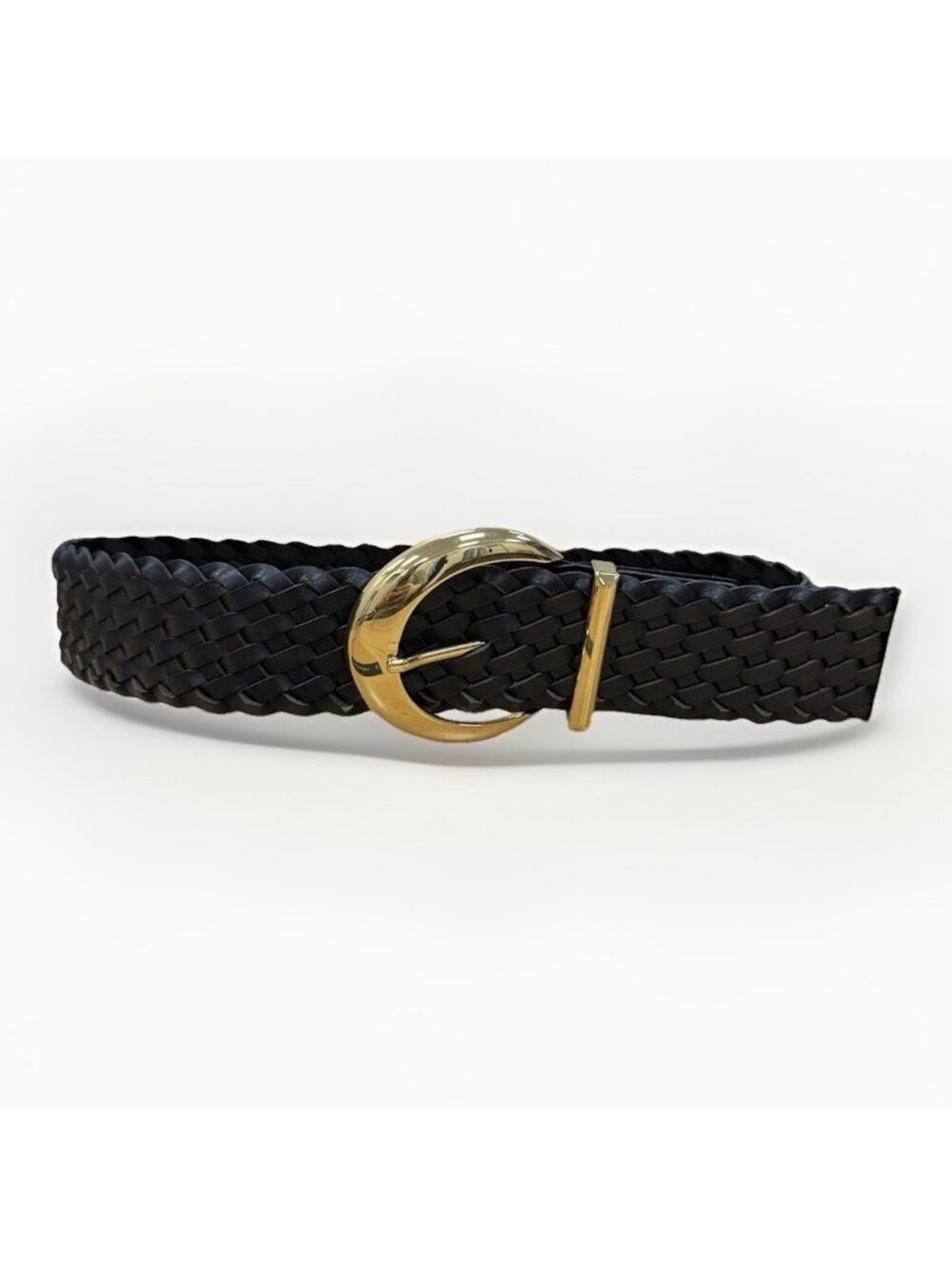 B-Low The Belt Black Leather Woven Acacia Belt with Gold Buckle Size S/M $188